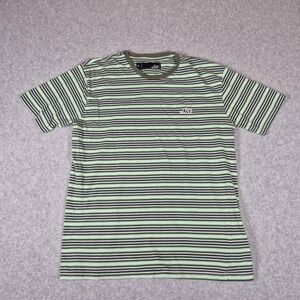 ...lost T-Shirt Mens Medium Green Striped Short Sleeve Crewneck Surf Logo